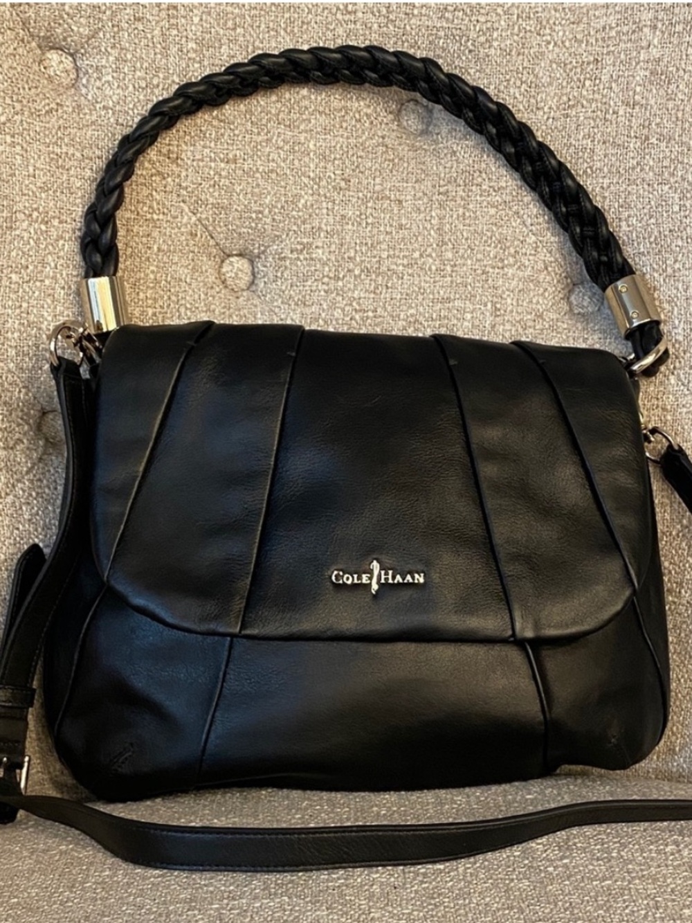 Cole Haan Jenna Leather Shoulder Bag Black Braided Strap NWT - Picture 5 of 15